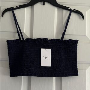 Navy Smocked Crop Top NWT